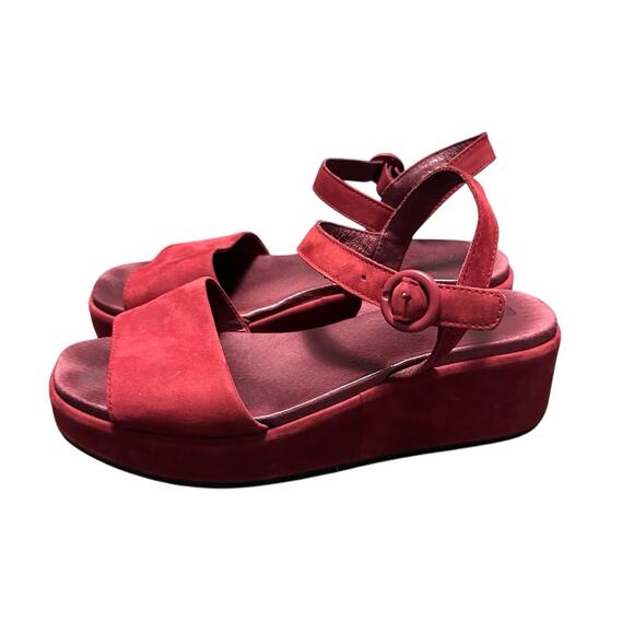 Camper Misia Suede Leather Wine Red Platform Open Toe Sandals Womens 37 - Picture 2 of 9
